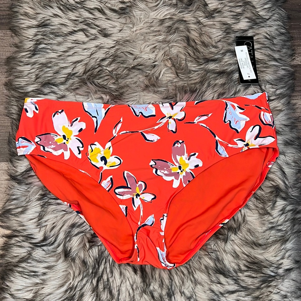 Plus size red / orange flower print bikini bottom.